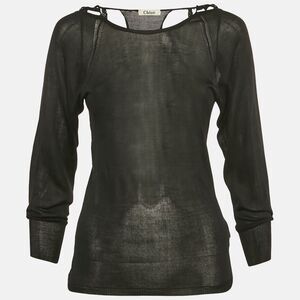 Chloe Black Silk Knit Sheer Long Sleeve Top Xs
